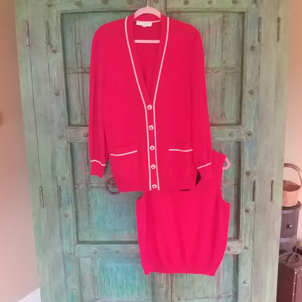 2 PC. ST JOHN COLLECTION - Long Cardigan Sweater and Shell.